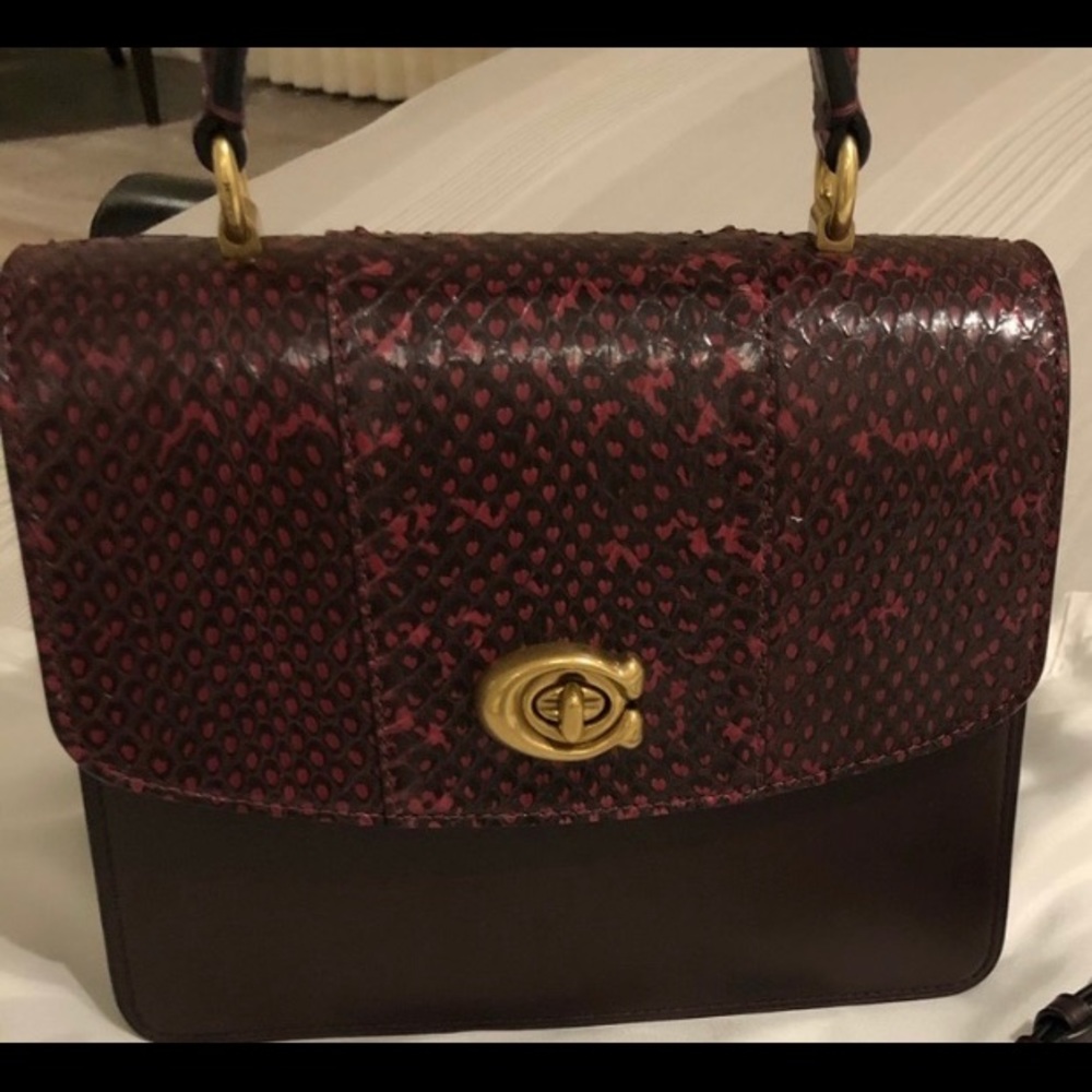 Parker Top Handle In Blocked Snakeskin oxblood